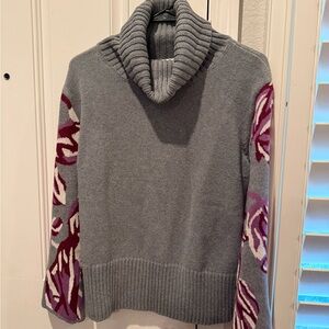 CAbi Eden Cowl Neck Sweater Size M Gray Floral Sleeve Fall 2019